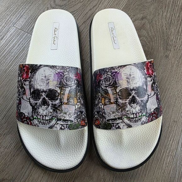 Robert Graham Whiterford Graphic Skull Leather Slides Size 9 main image 7